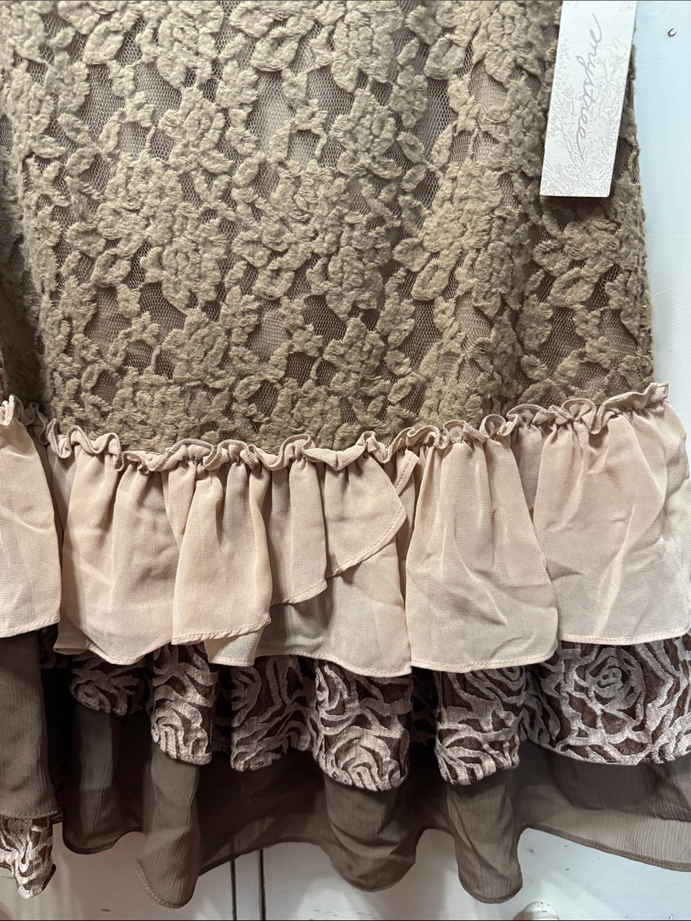 Layered Lace Ruffle Tank Top - Taupe - Picture 3 of 6